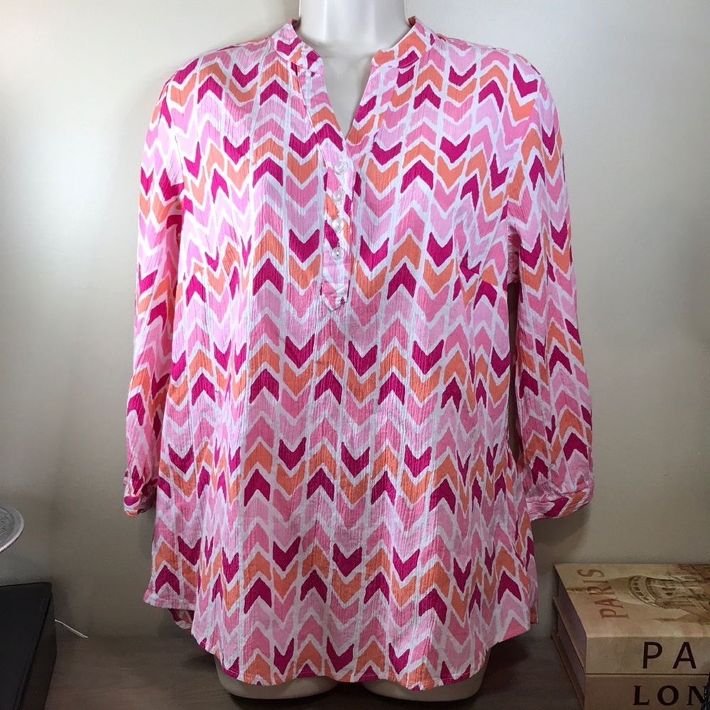 🍎 Appleseed’s Petites🍎…Women’s PL…Pink/Orange/Magenta Tunic Top